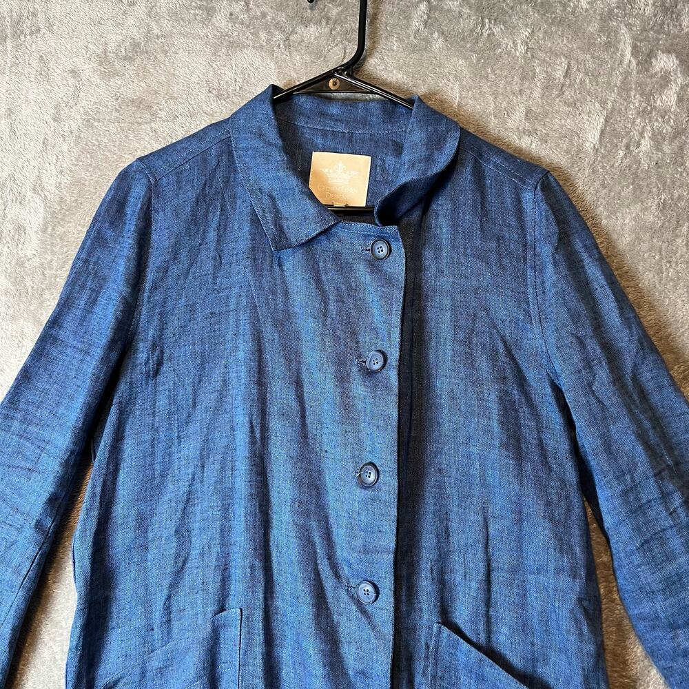 Crown Linen‎ Designs Women’s 100% Linen Long Jacket Sz Small Blue - Picture 3 of 7